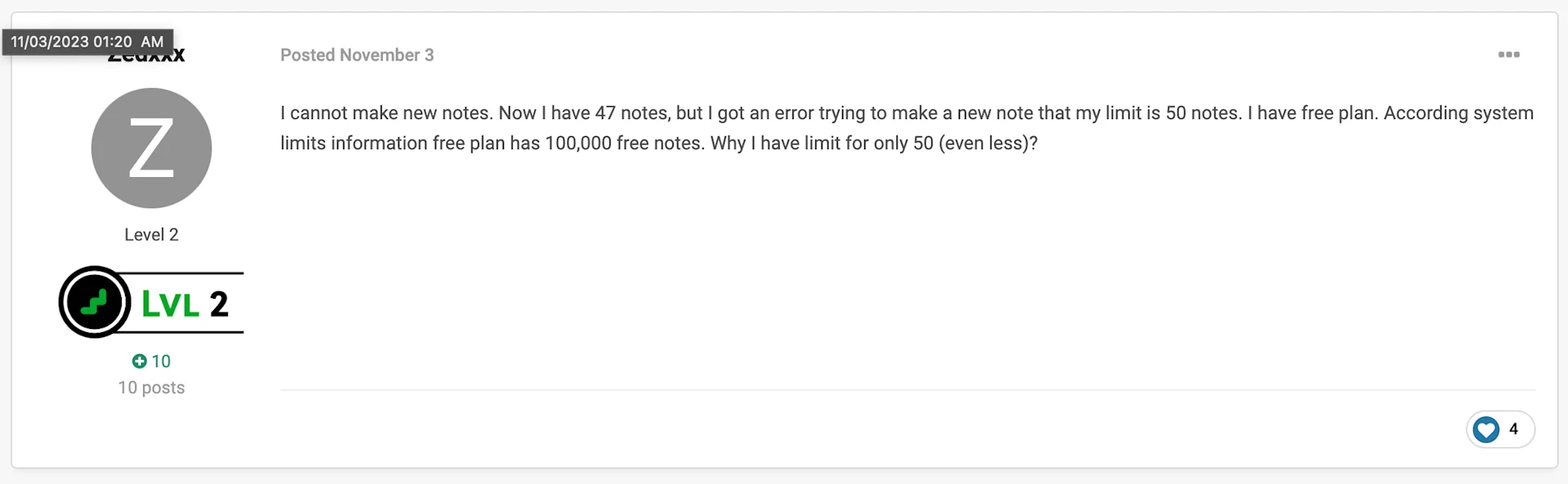 Evernote Forum, Free Plan