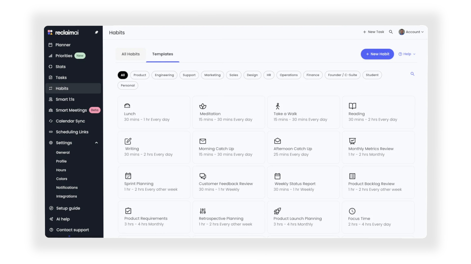 Habits inside of Reclaim AI