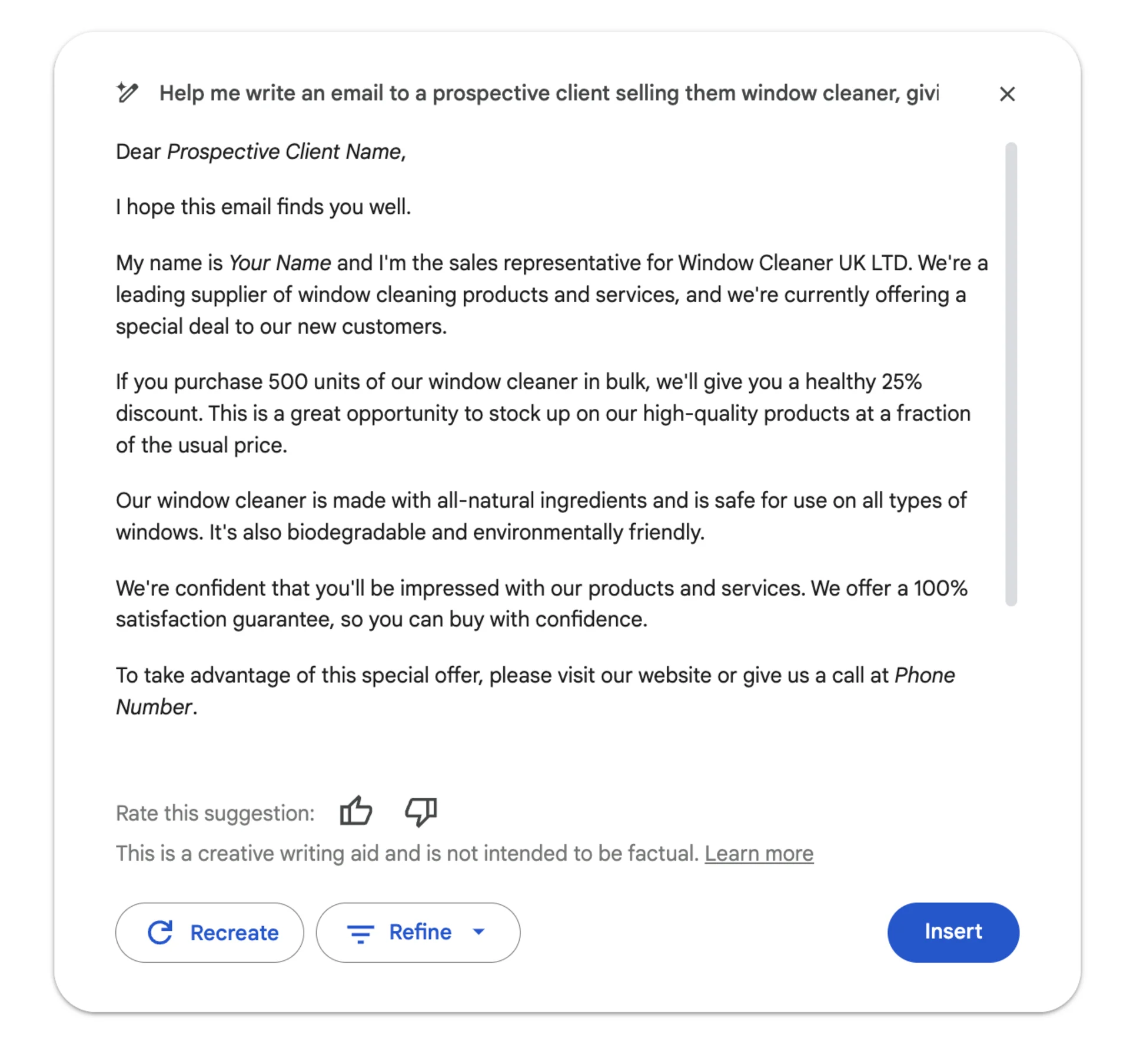 Write Me An Email, Using AI, Google Labs