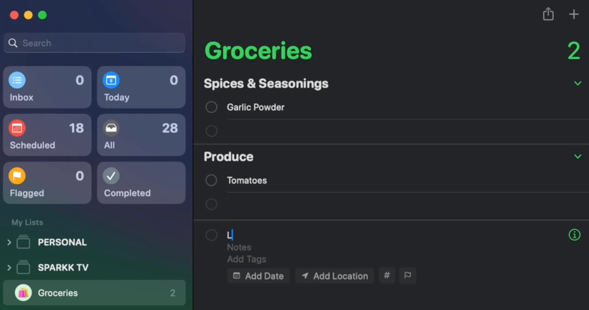 Groceries in List, Apple Reminders, New iOS 17