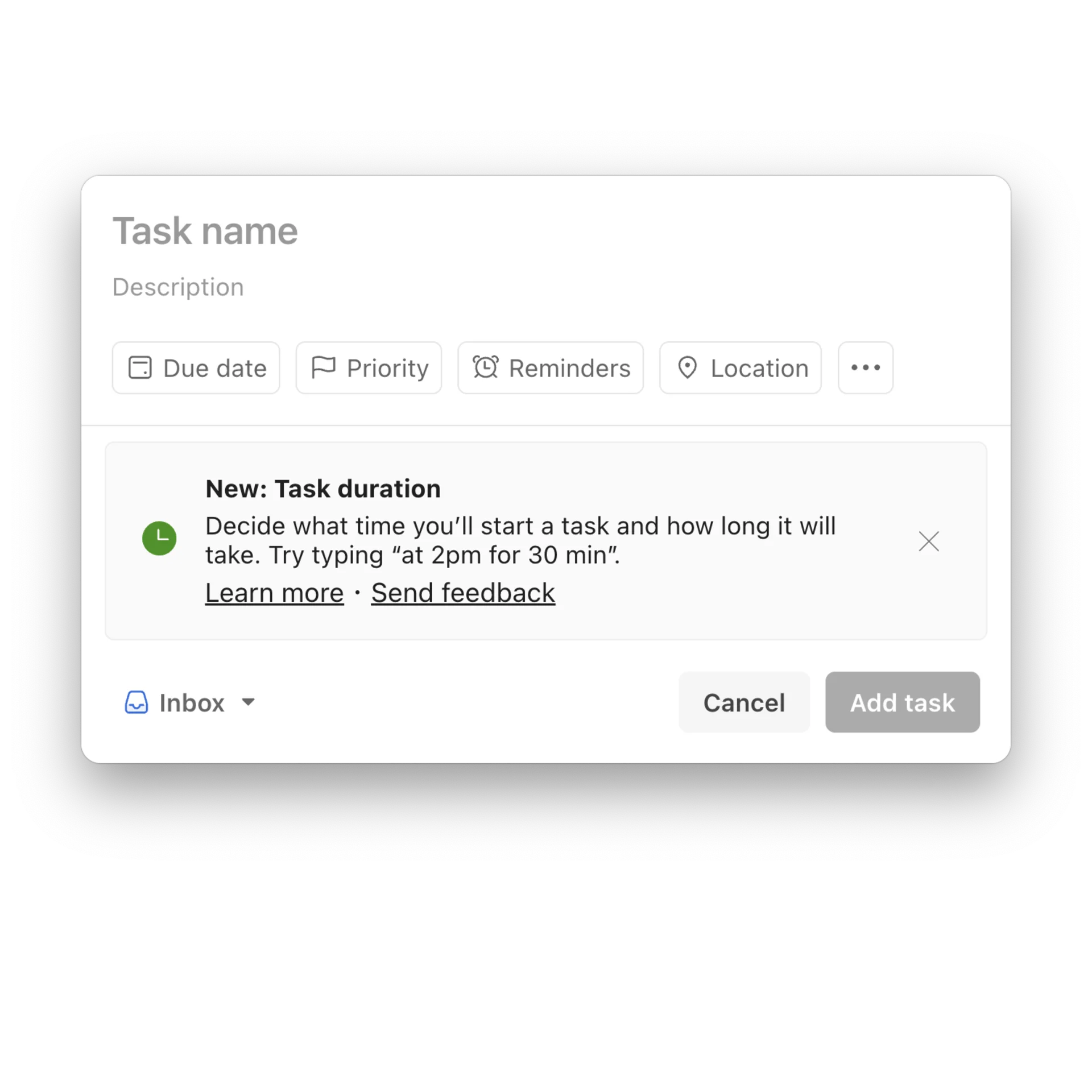 Task Duration inside Todoist Quick Capture