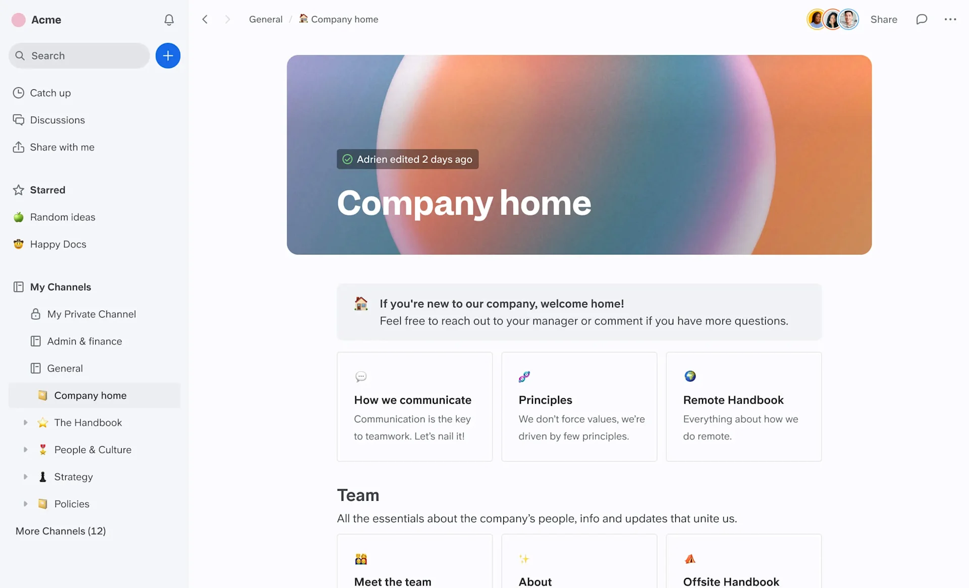 Slite, Team Notes, Company Home, Mac App