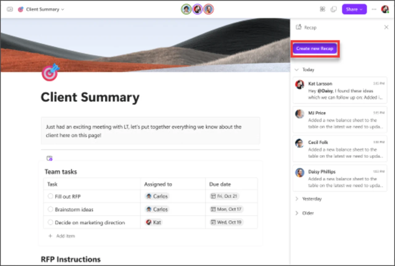 Microsoft Loop Recap Feature
