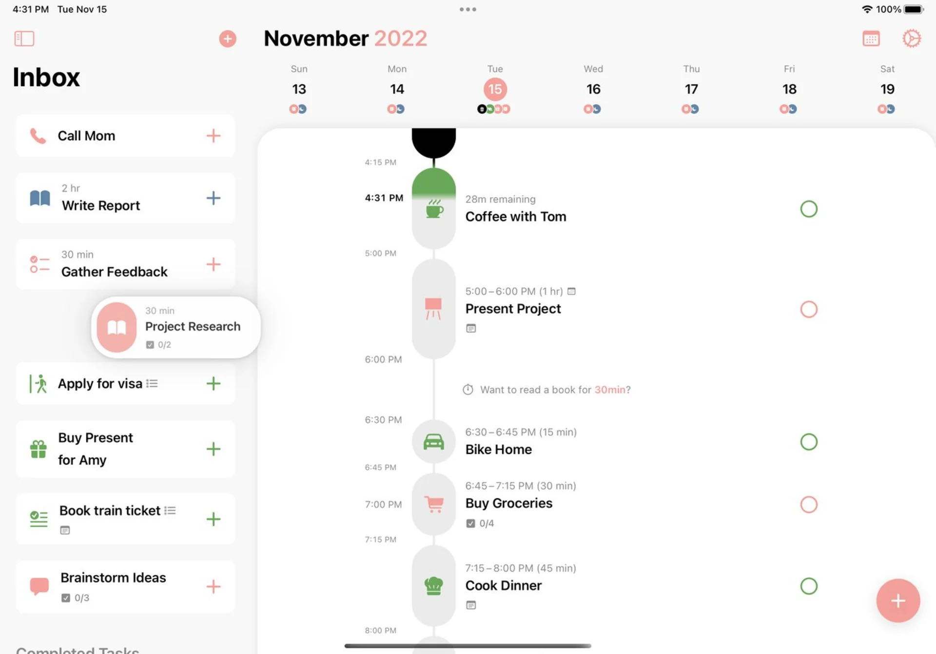 Structured app on desktop with tasks and to-dos.