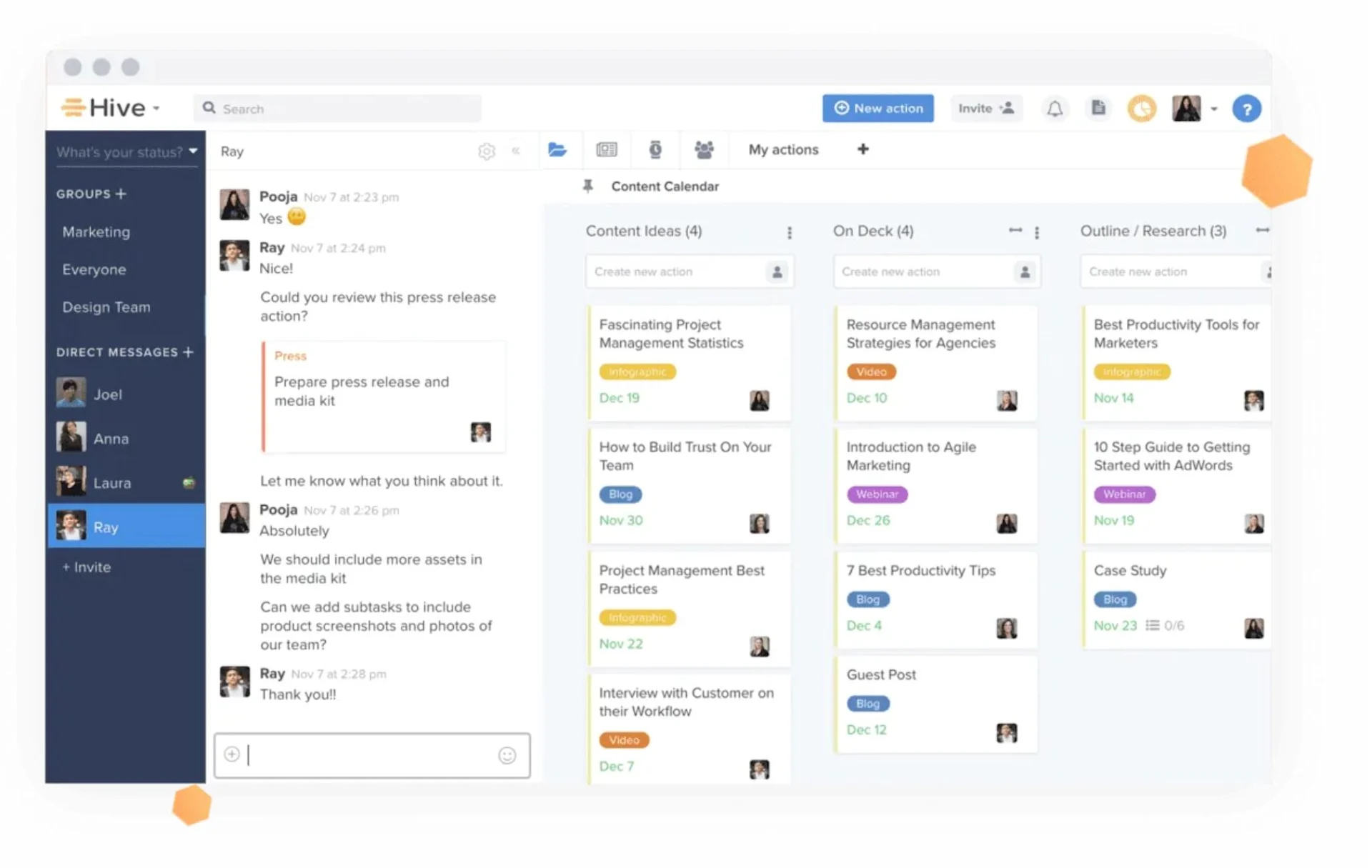 Hive project management content calendar and team management app.