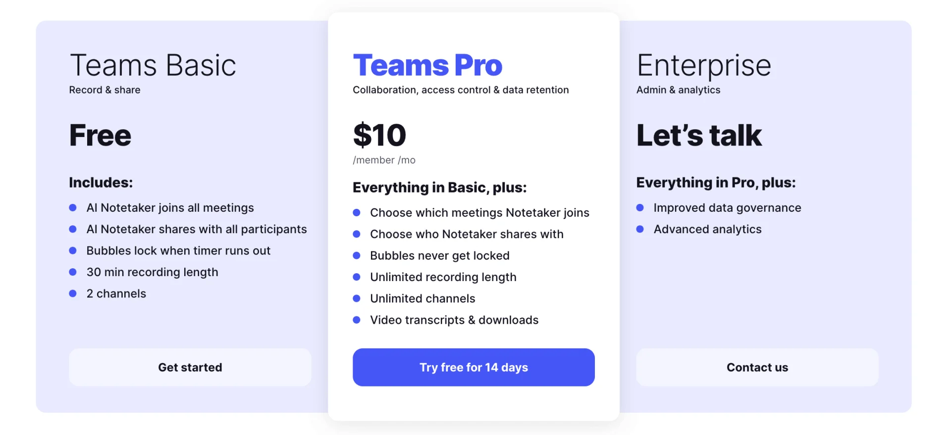 Bubbles AI meeting tool, Pricing plans