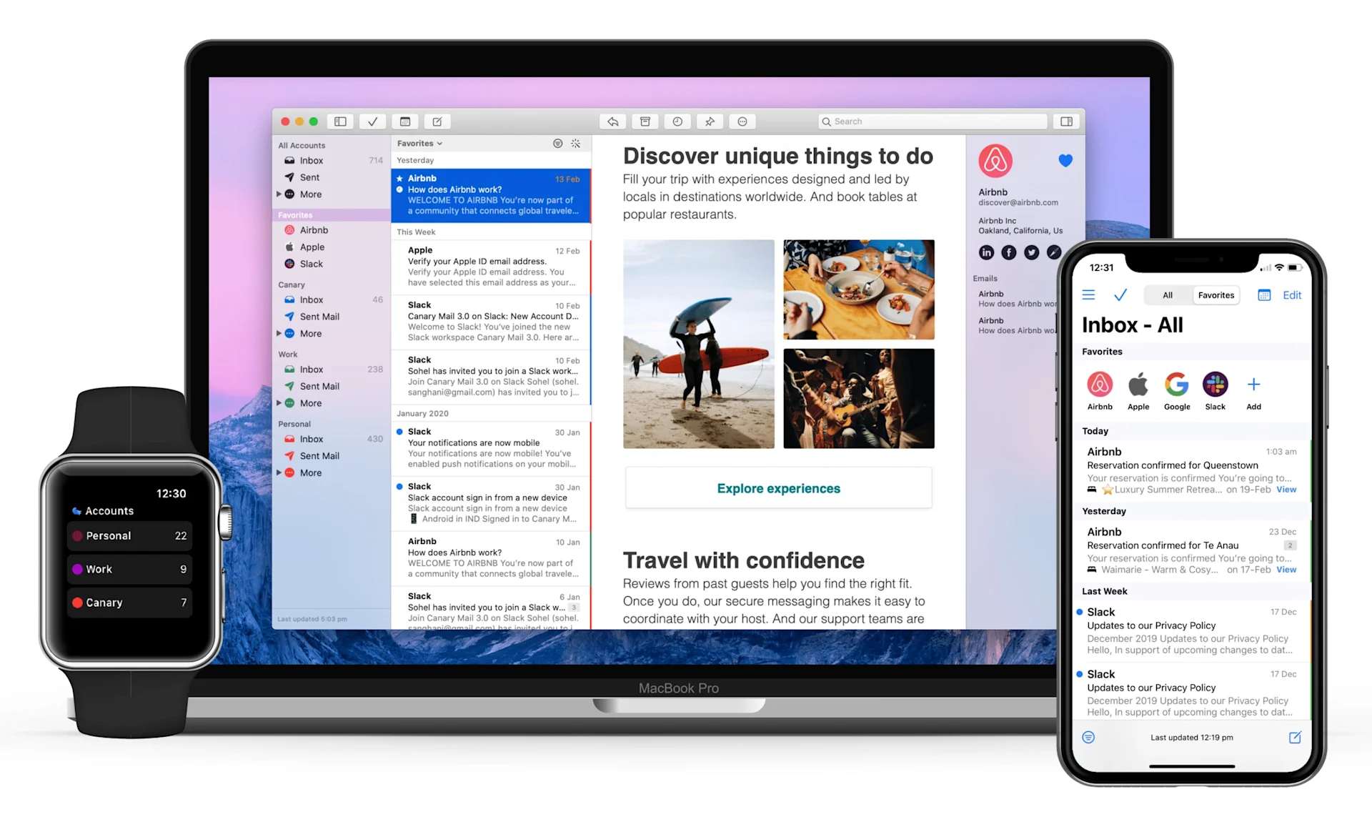 Canary Mail email app on Mac, Watch and iPhone.