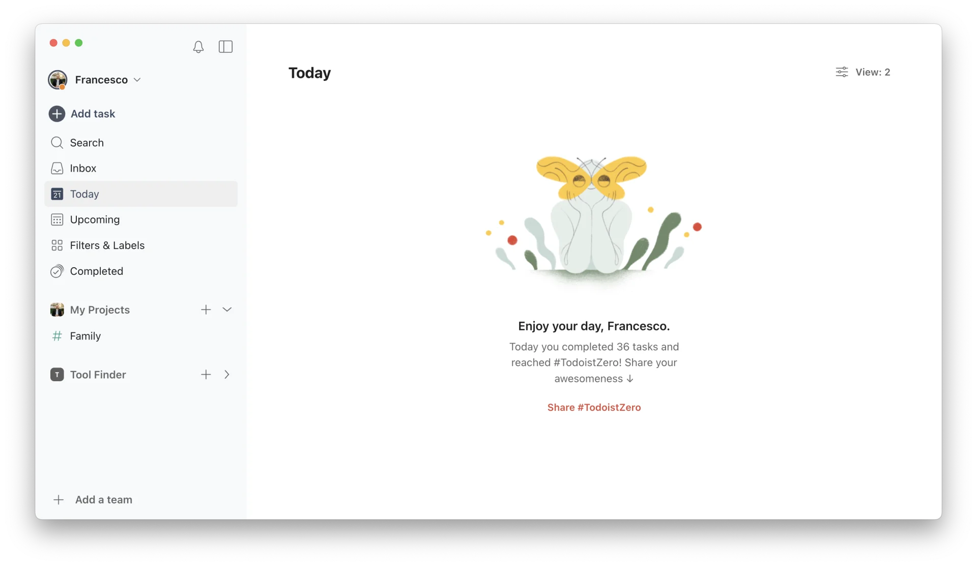 Todoist Home, Today View for Tasks