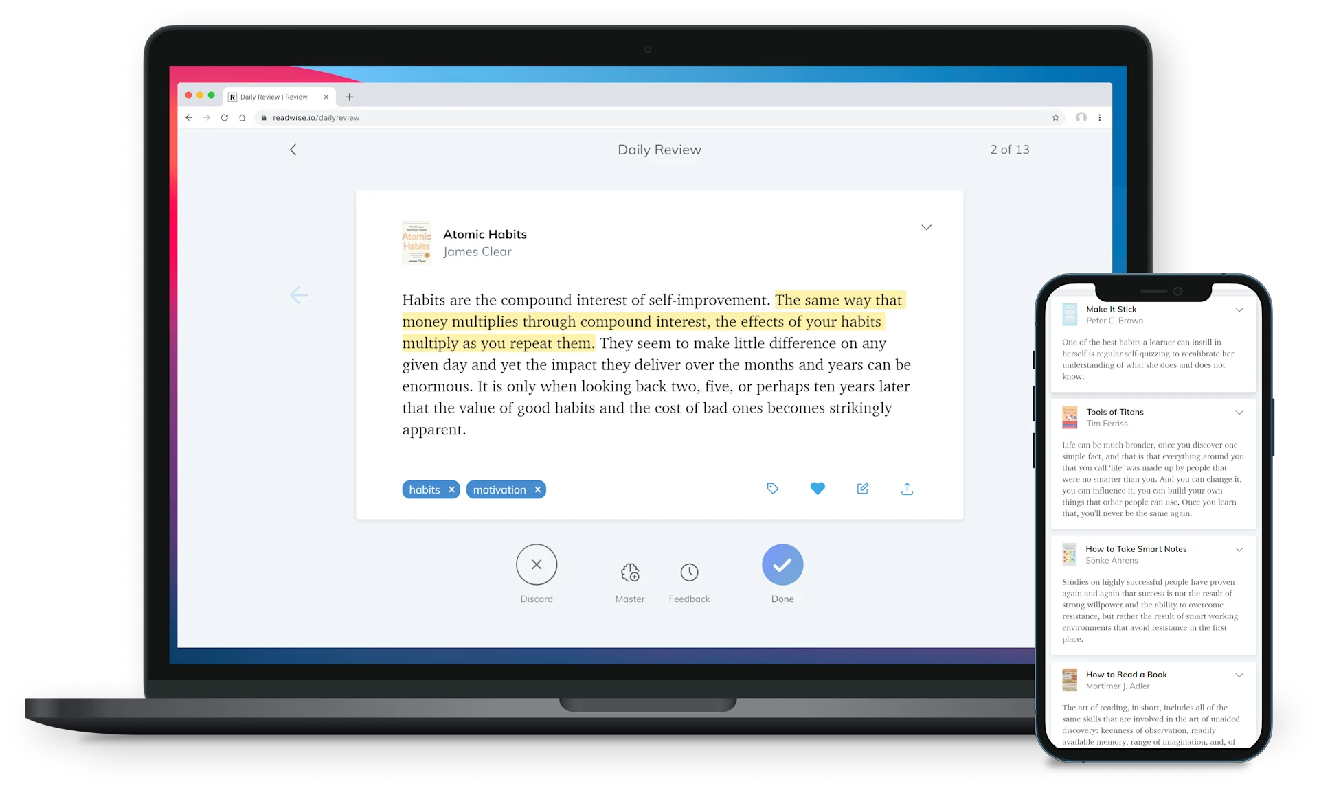 Readwise, Read Later on iOS and Mac, Showing Captured Notes and Highlights