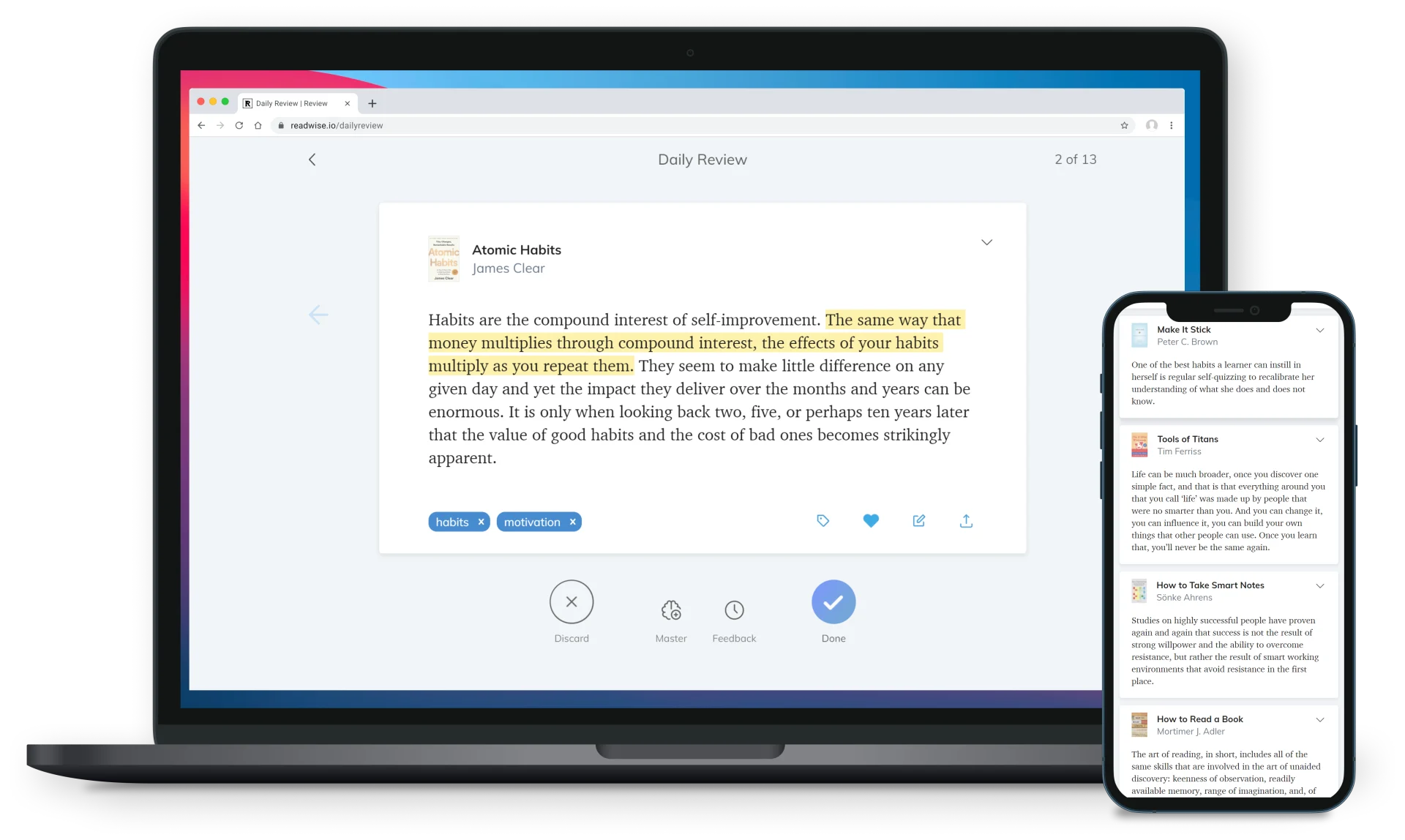Readwise, Read Later on iOS and Mac, Showing Captured Notes and Highlights