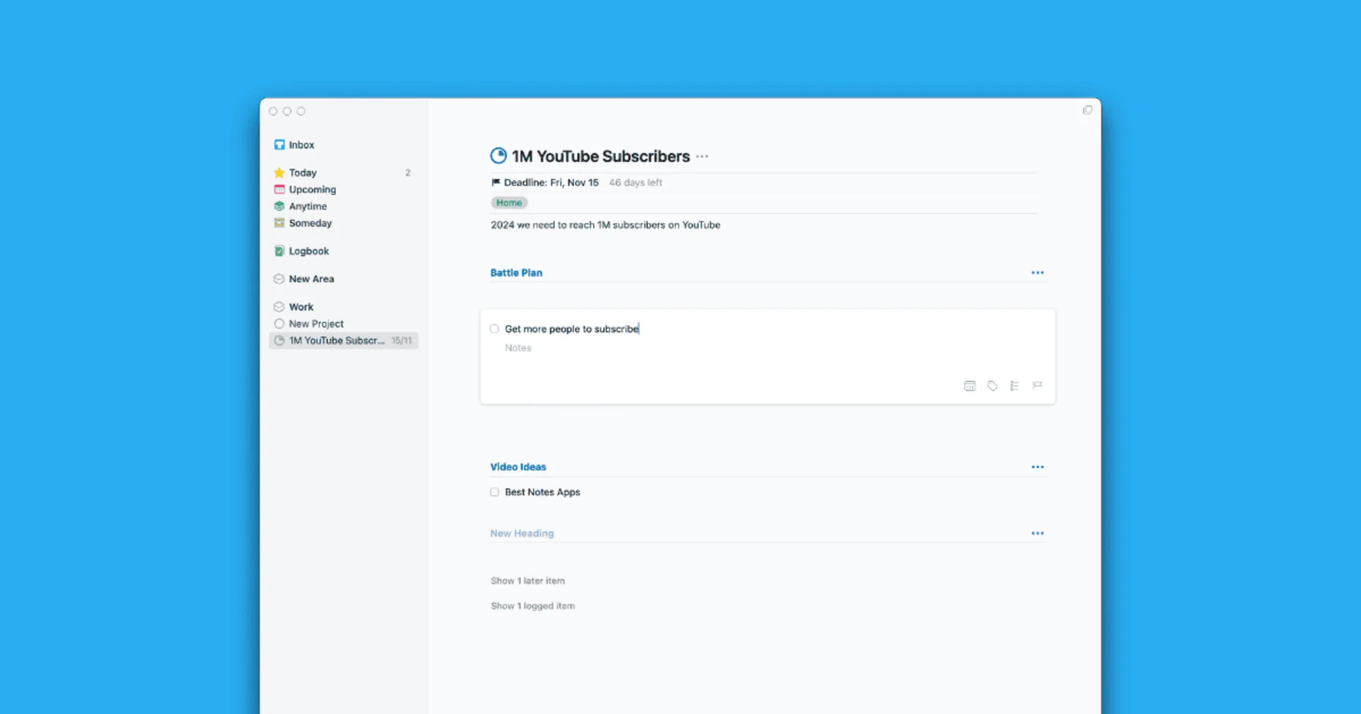 Things 3, Task Management, Projects