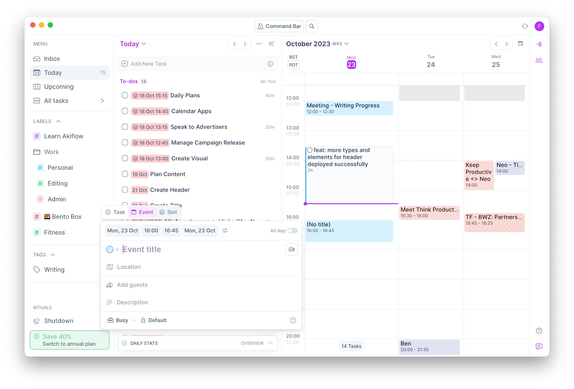 Time Slots in Akiflow