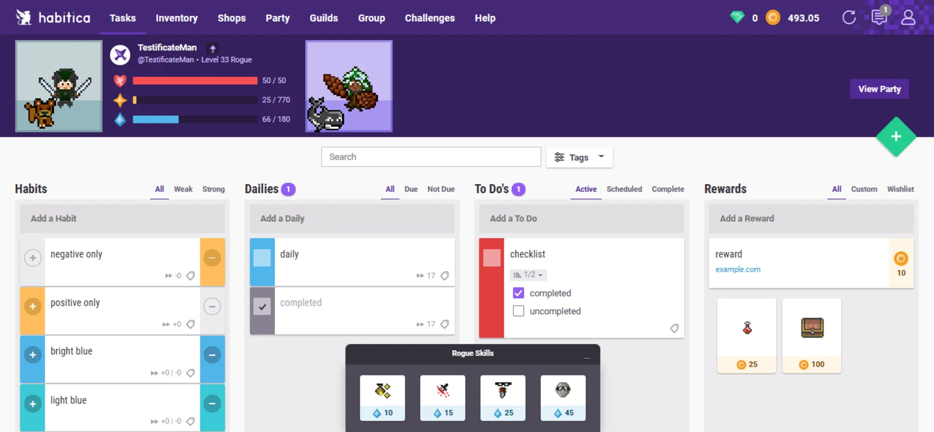 Habitica is the gamified habit-tracking app with challenges and achievements.