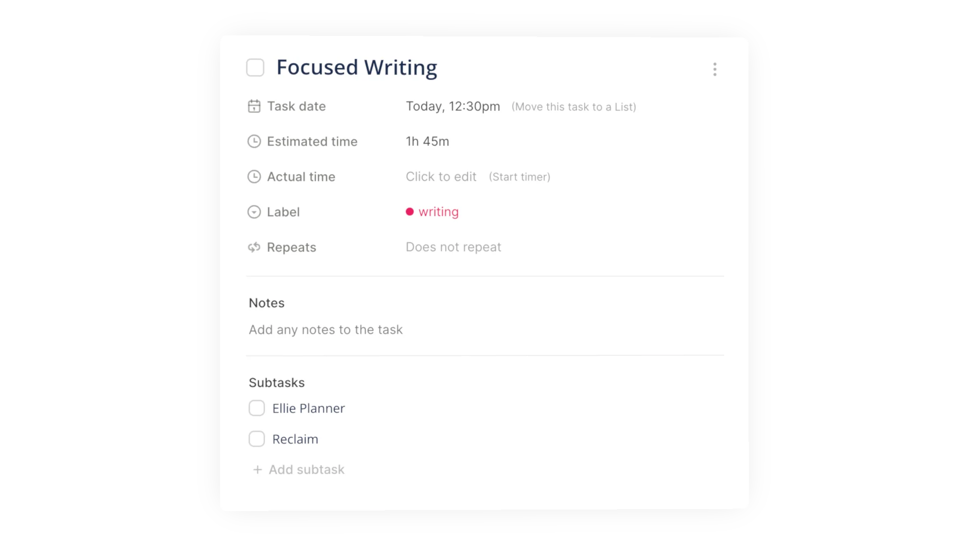 Task Management in Ellie Planner, Task Details