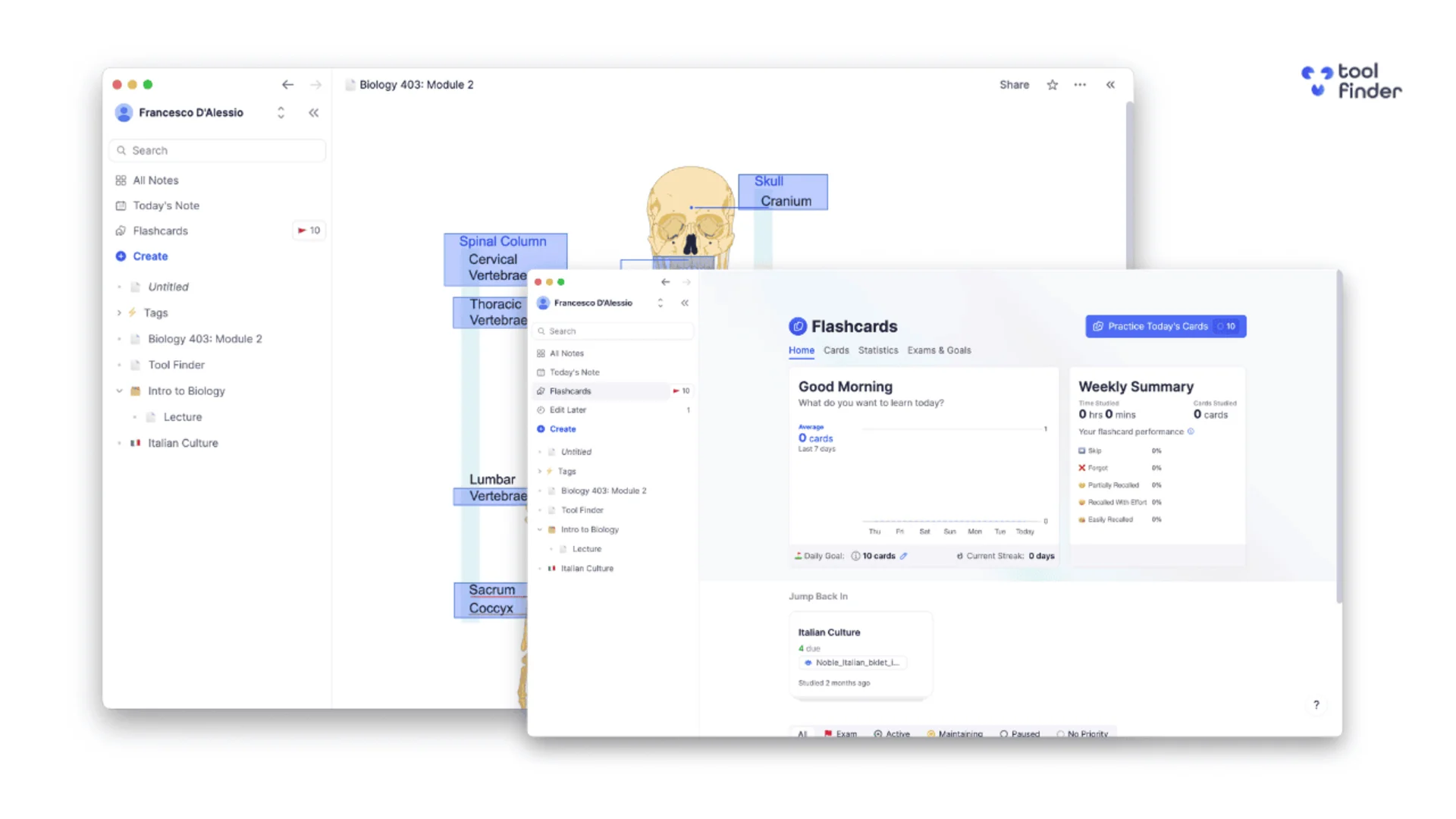 RemNote, Showing Screens for Flashcards & Notes, RemNote Tool Finder