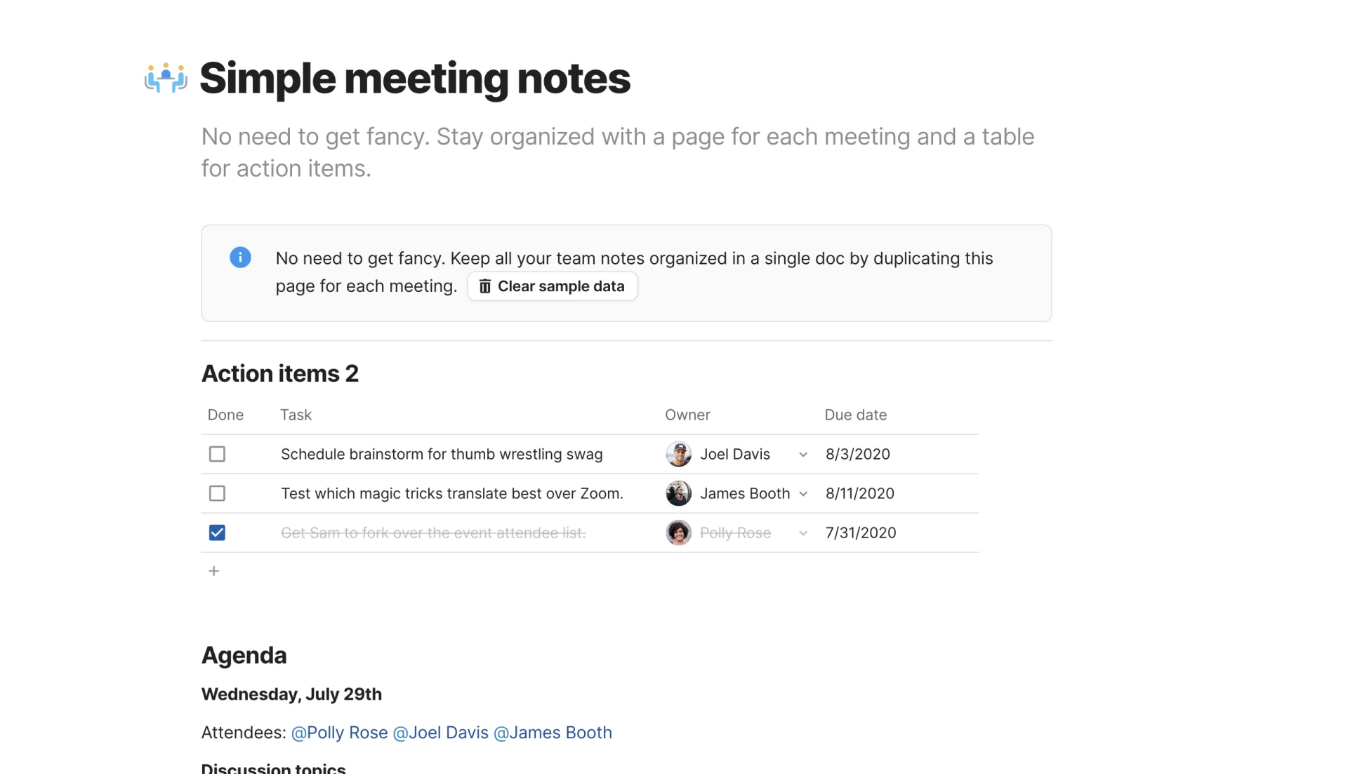 Coda App for Handling Meeting Notes
