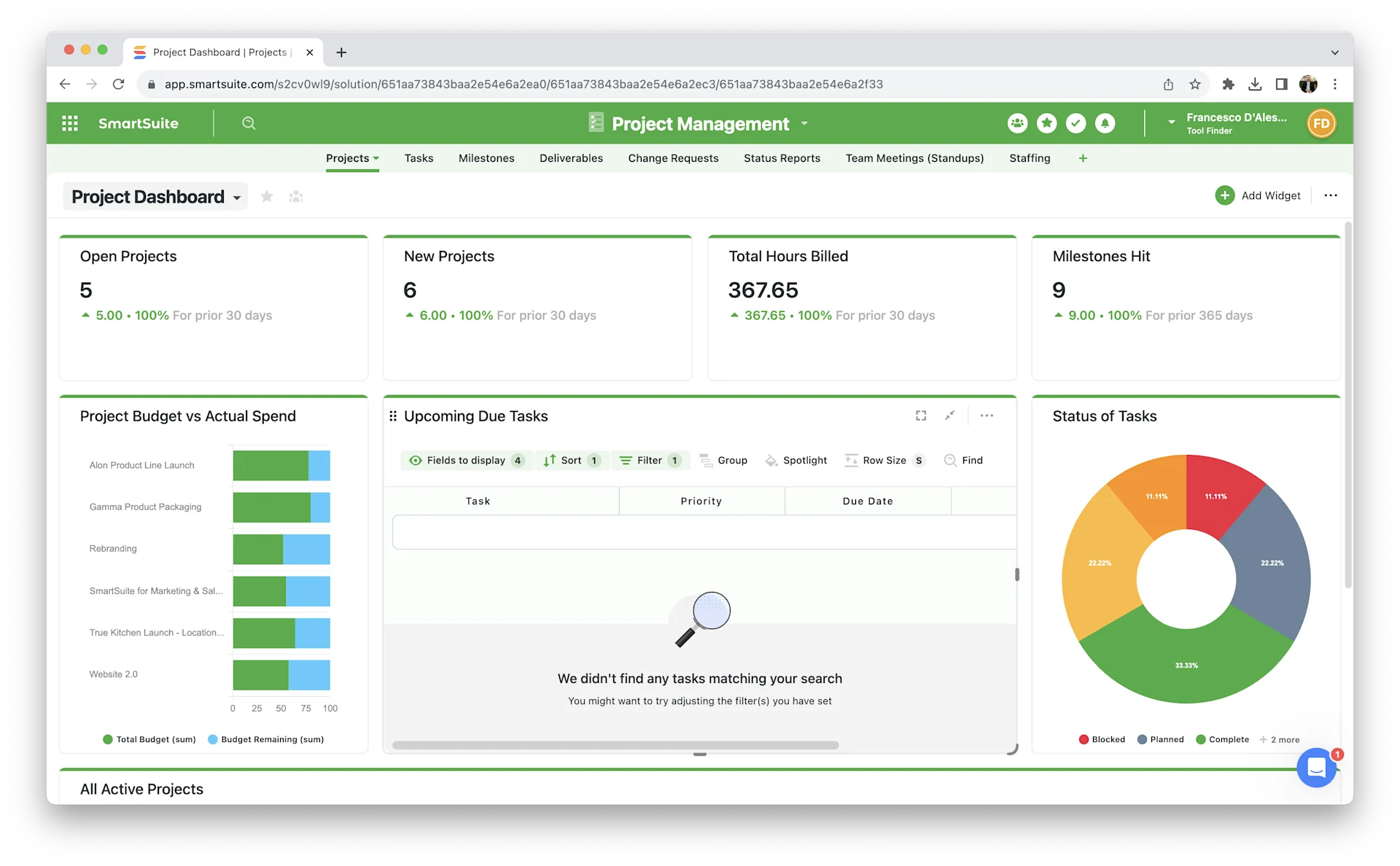 Dashboard Management inside SmartSuite