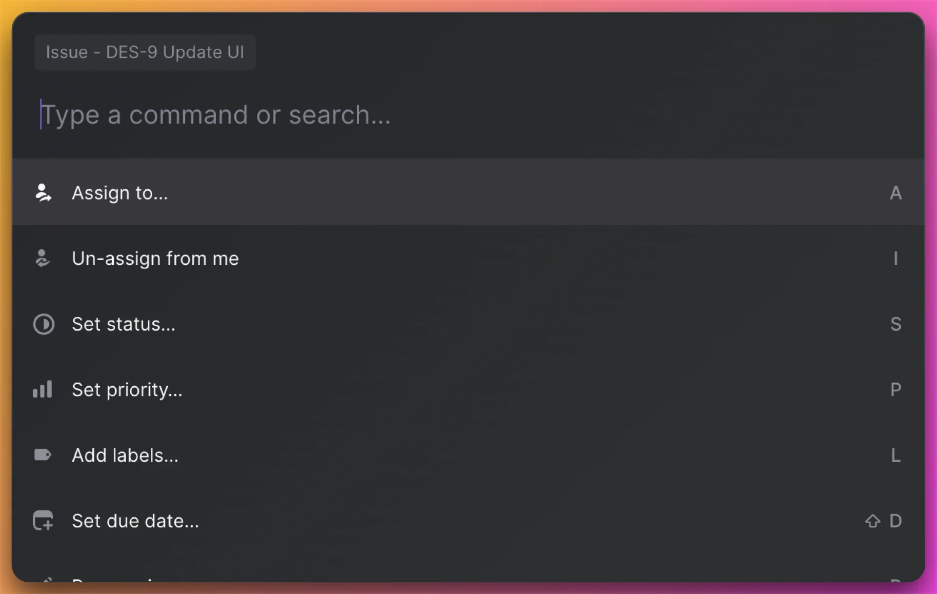 Linear projects Command Menu for faster processes with product development.
