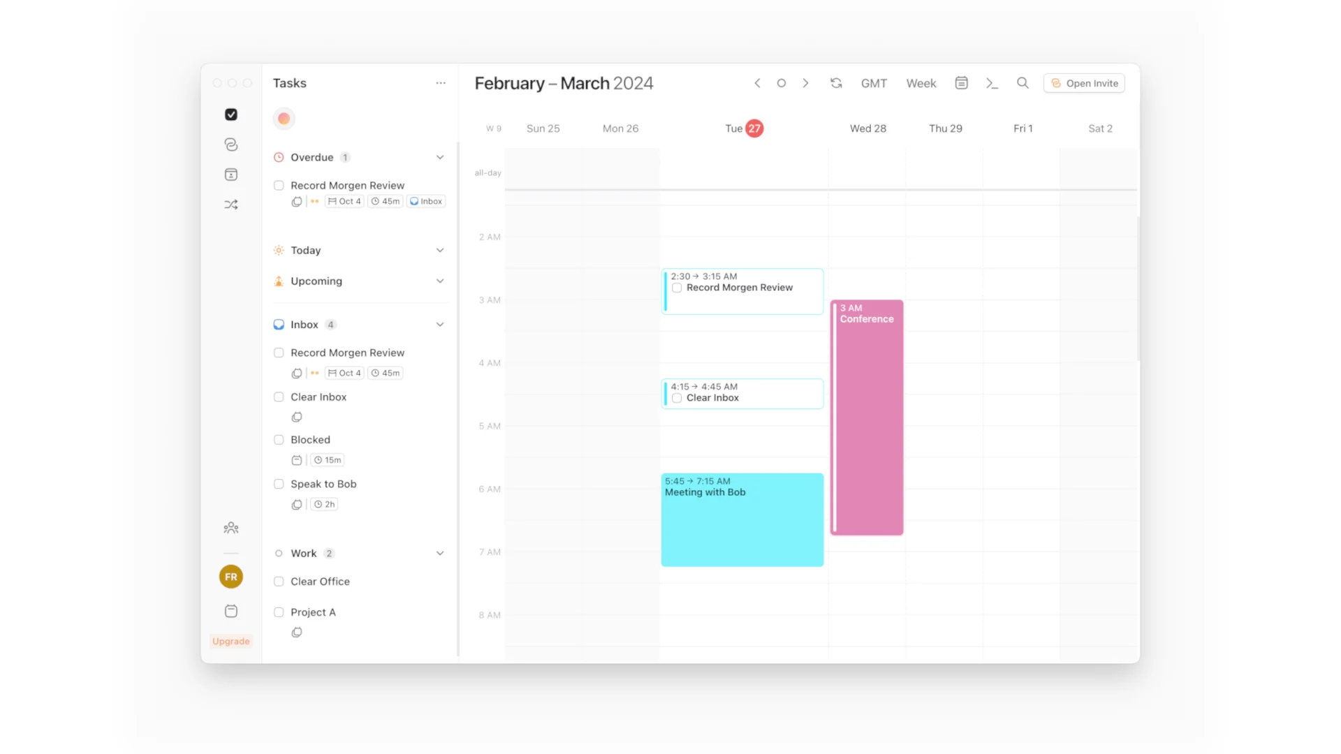 Morgen Calendar, Showing Tasks and Calendar in One