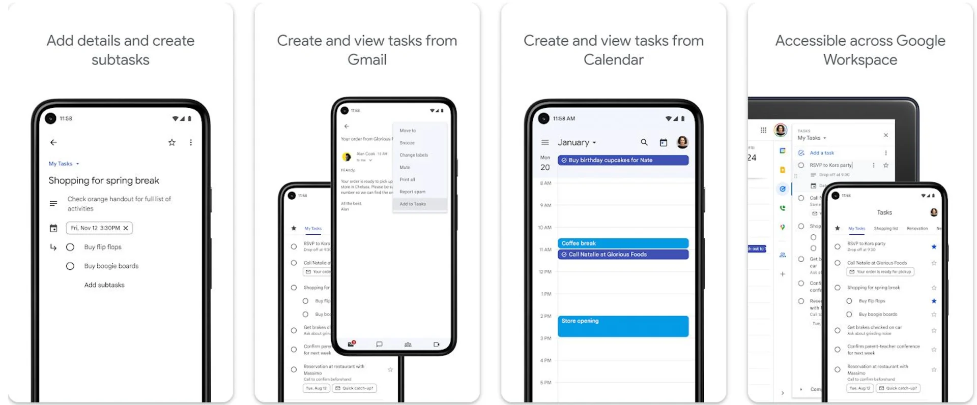 Google Tasks on Android for task management and to-do lists.