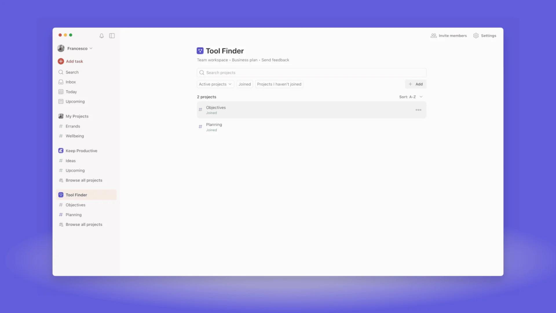 Team Workspaces in Todoist, Projects (All)