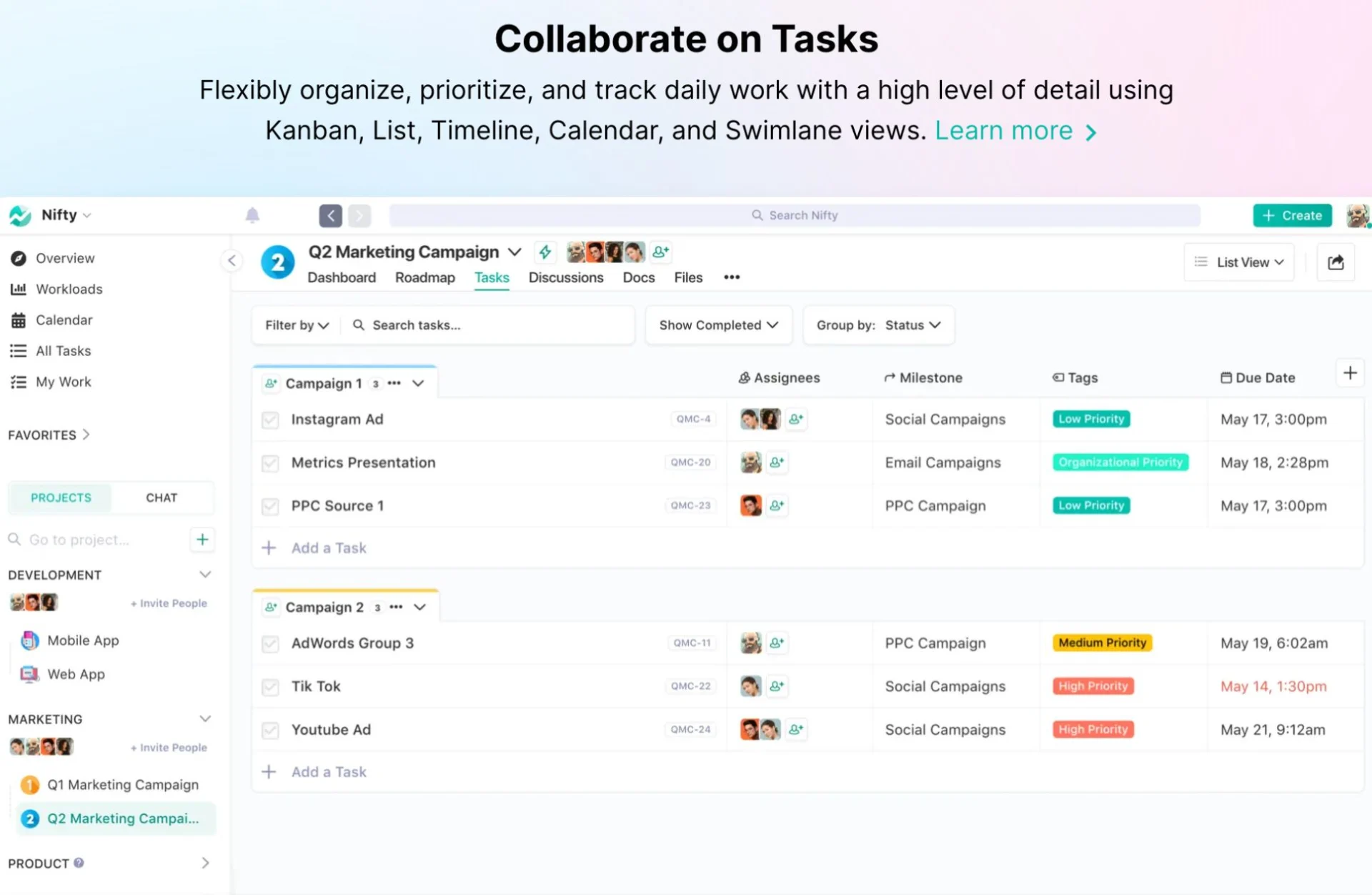 Nifty collaboration with tasks and projects.