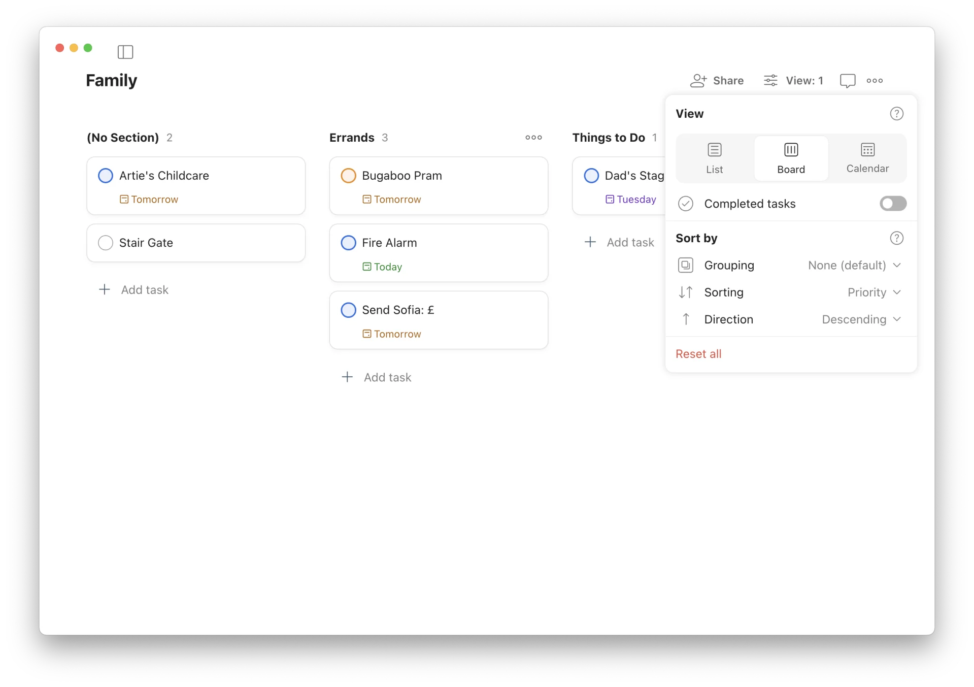 Custom Project View in Todoist