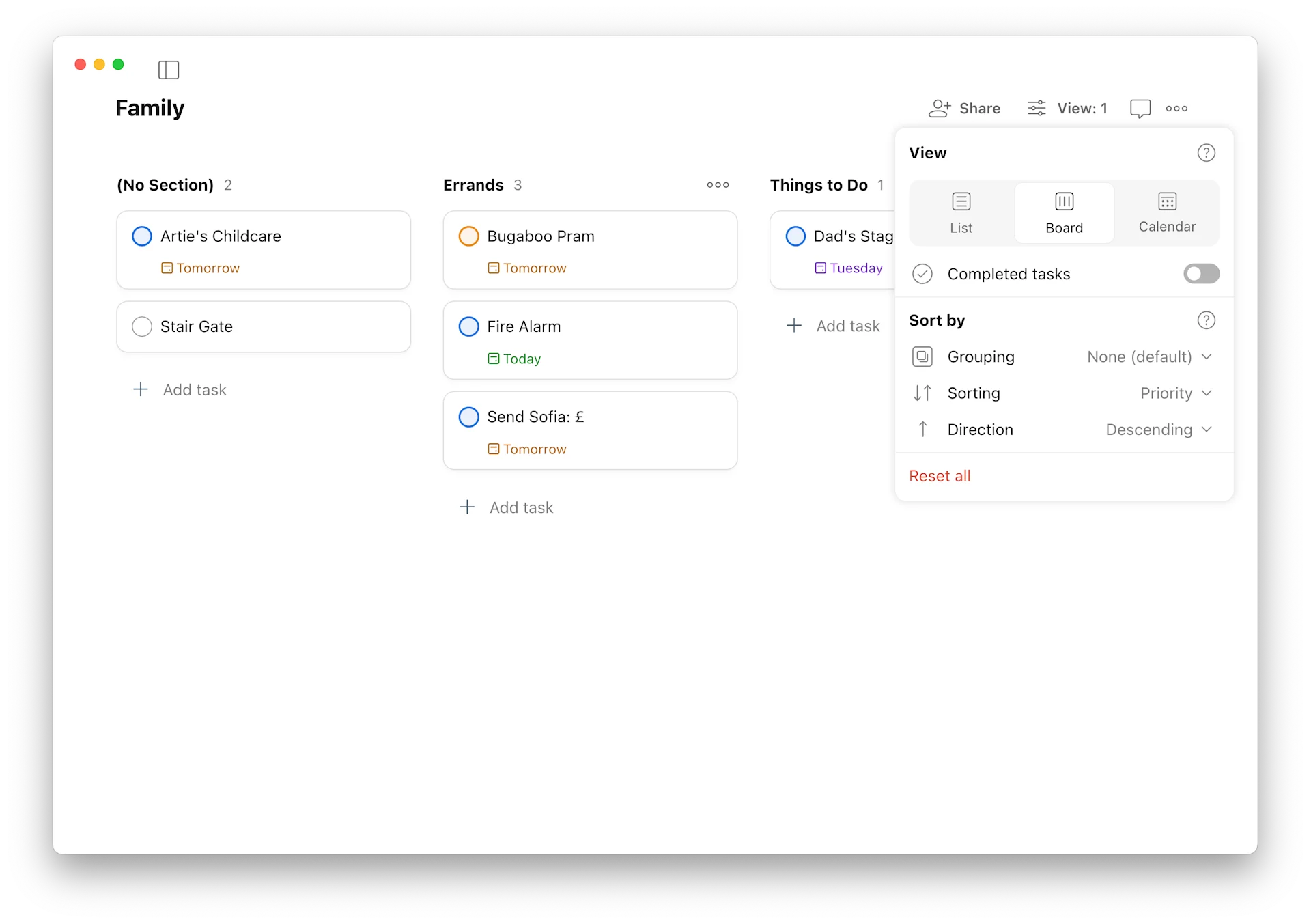 Custom Project View in Todoist