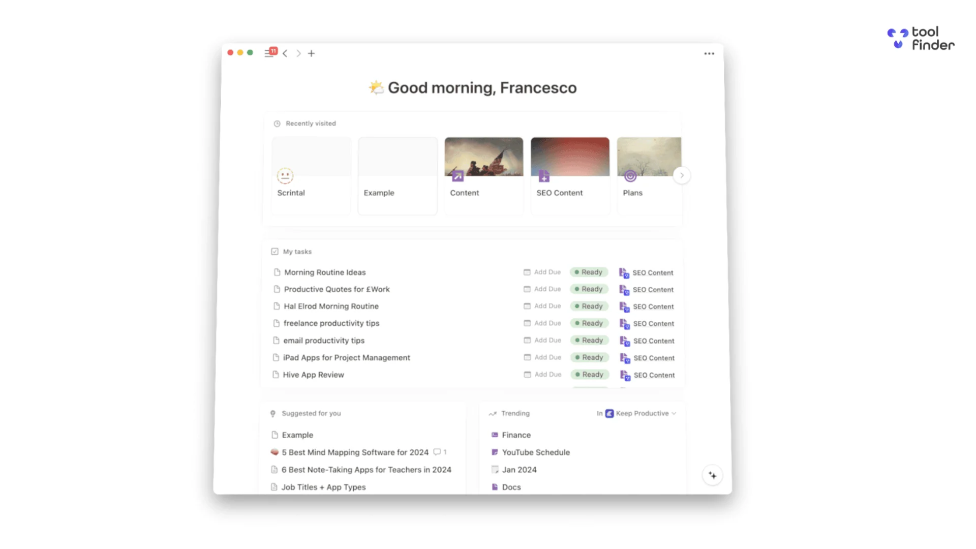 Notion App, Notion Home for Taking Notes and Documents, Tool Finder
