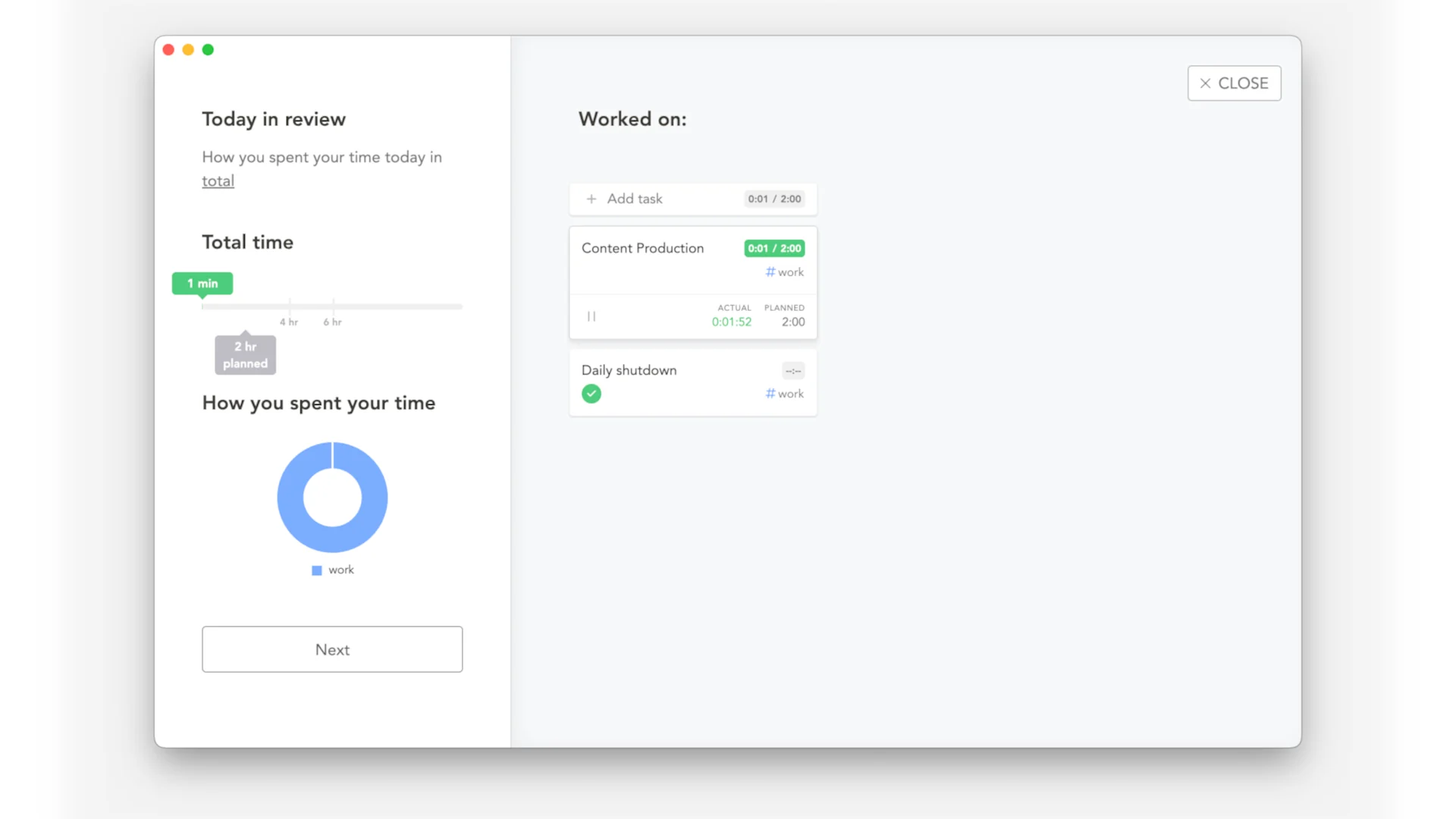 Sunsama guided planning tool, end of the day