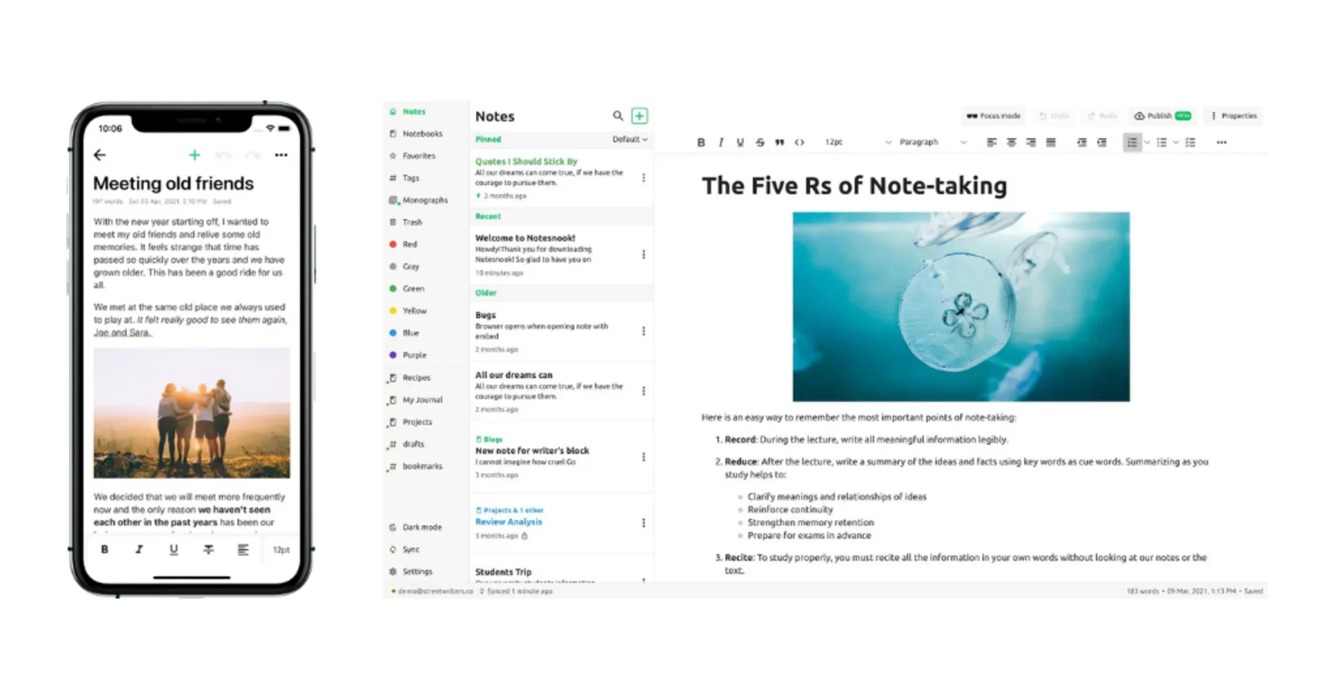 Notesnook secure note-taking app on mobile devices and the web.