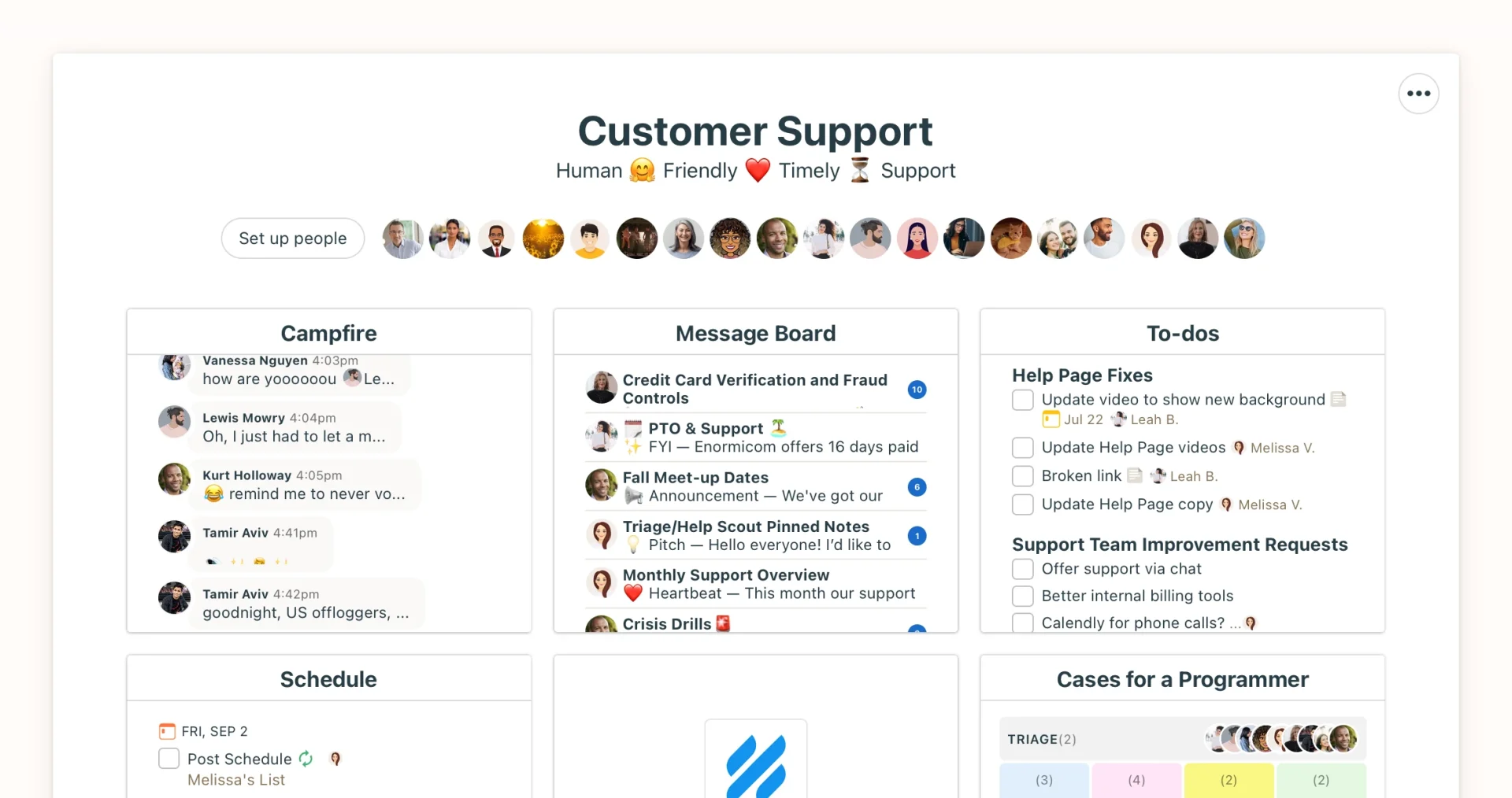 Basecamp projects customer support teams example.