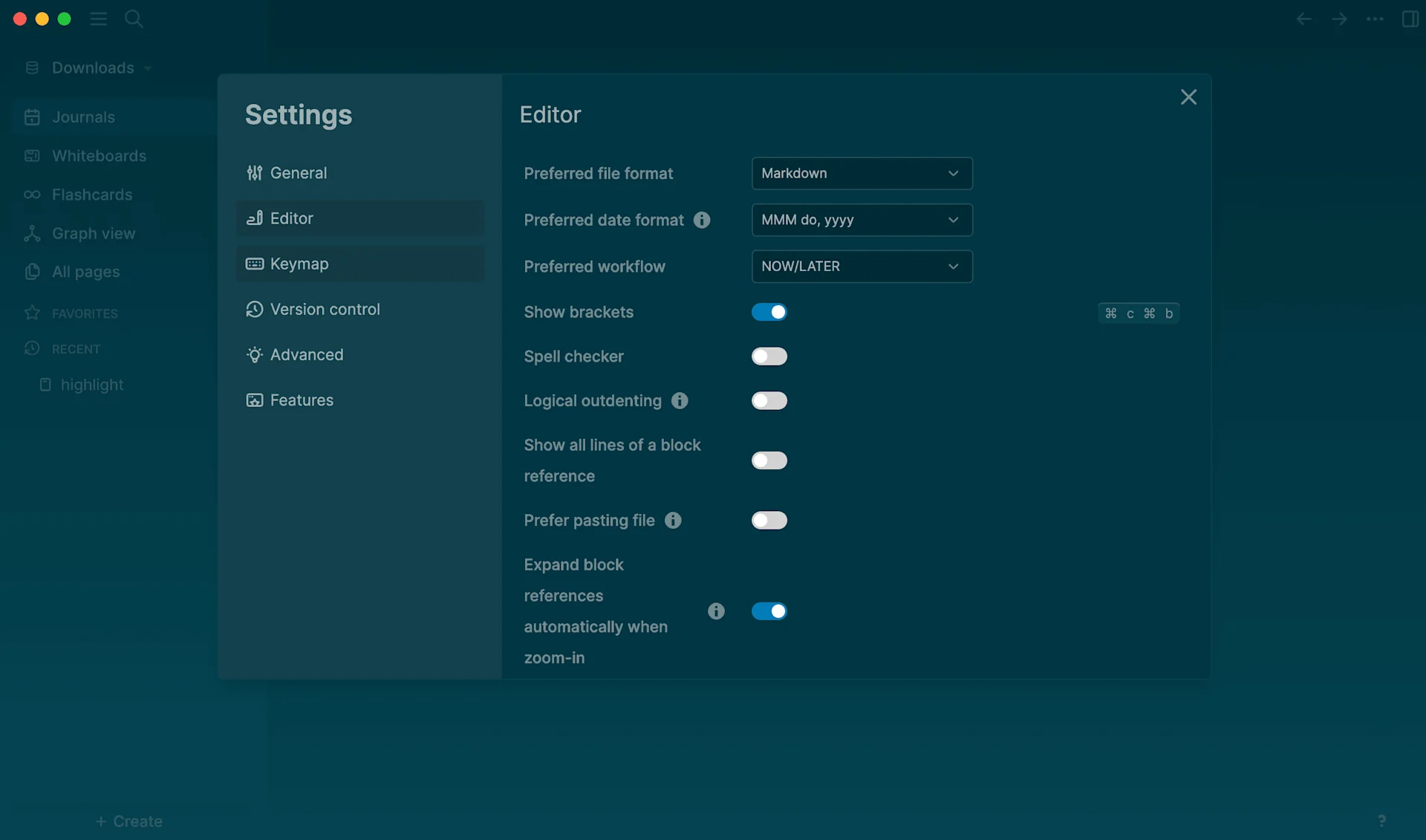 Logseq Settings Page