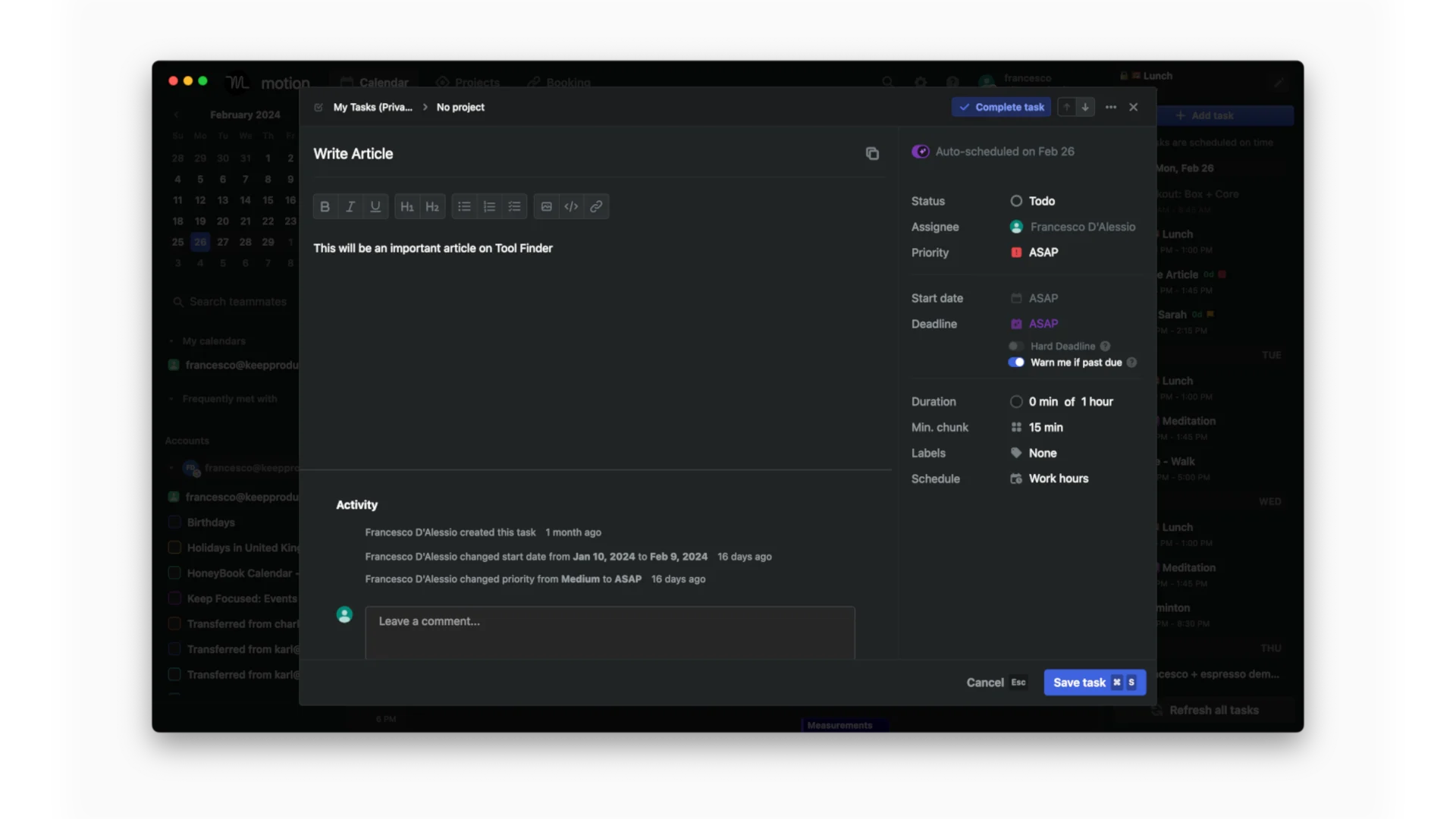 Auto-Scheduling Tasks in Motion App, Using to Plan Task, Motion App, February 2024