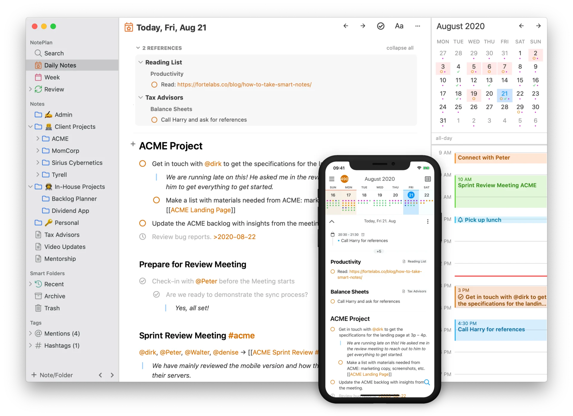 Managing Notes on Mac, iPhone NotePlan 3