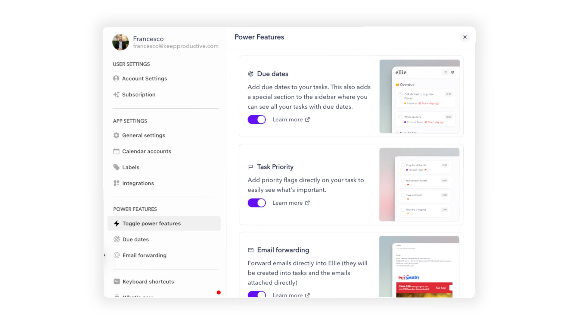 Power Features in Ellie Planner