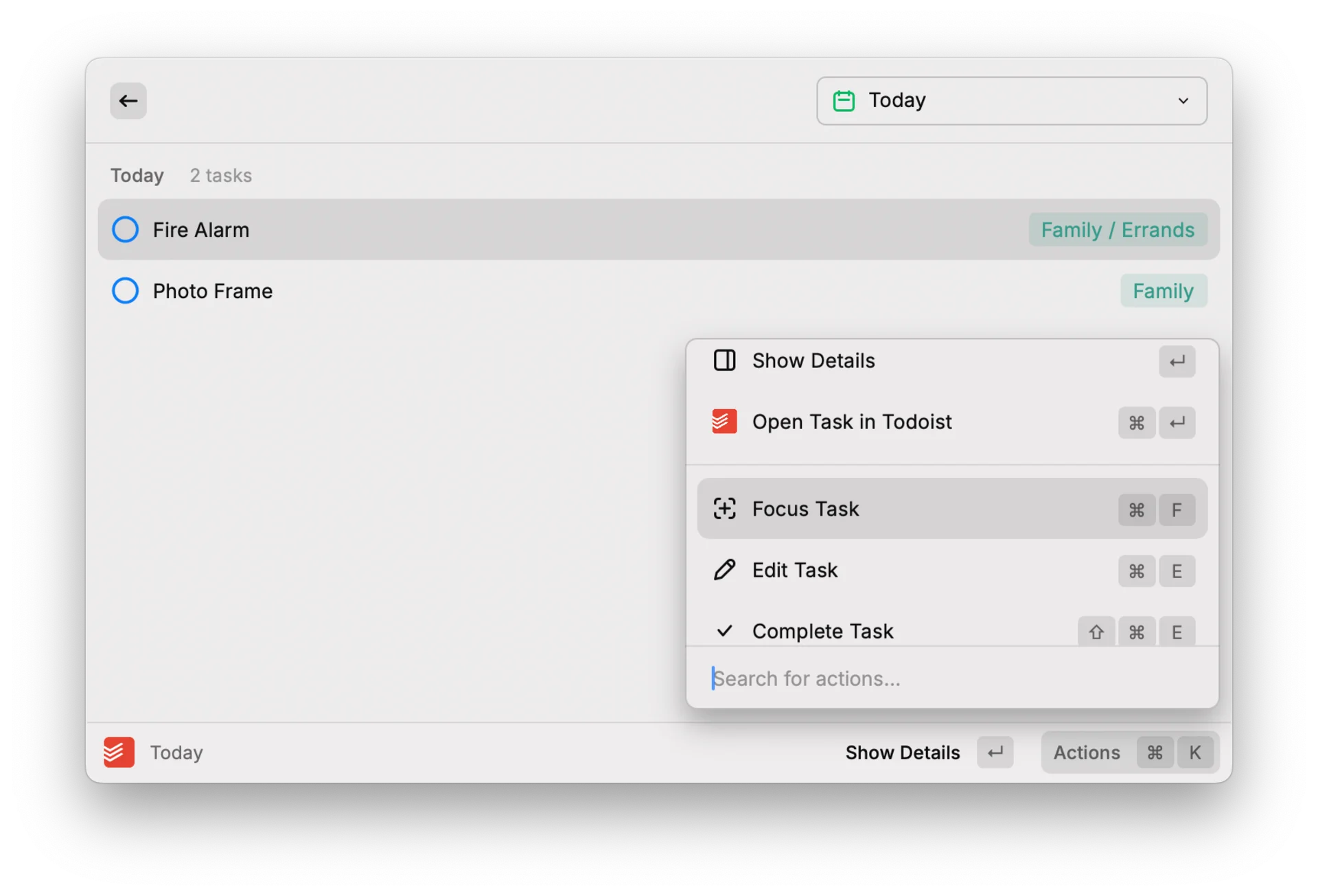 Raycast, Todoist App, Focus Mode