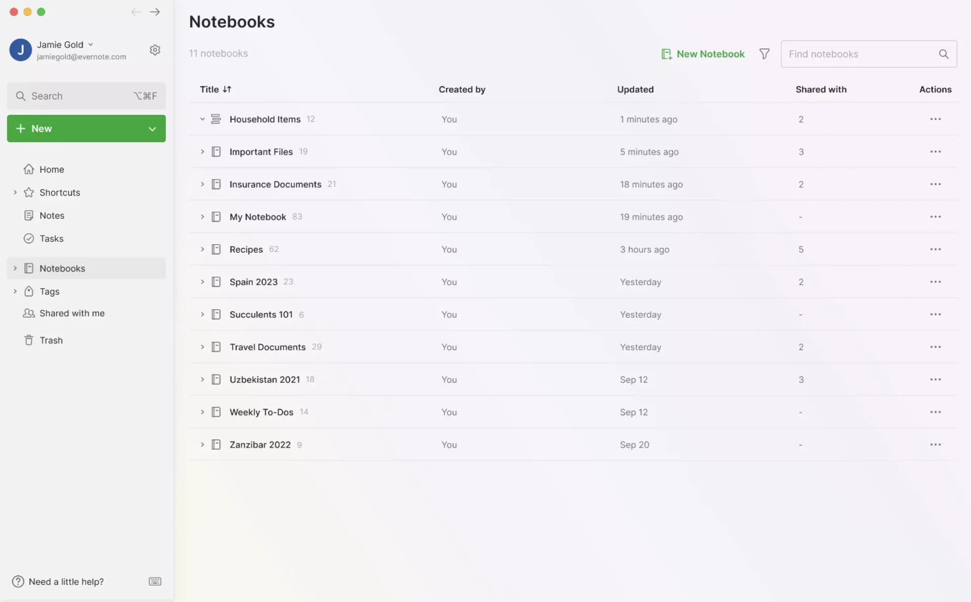 Evernote Notebooks List 2024