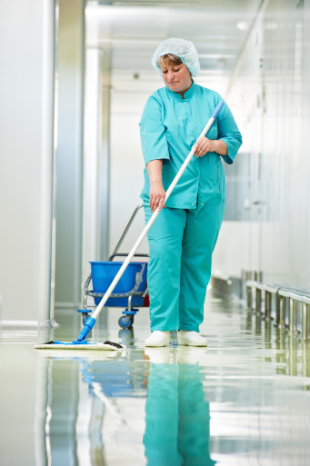 Woman using a microfiber mop