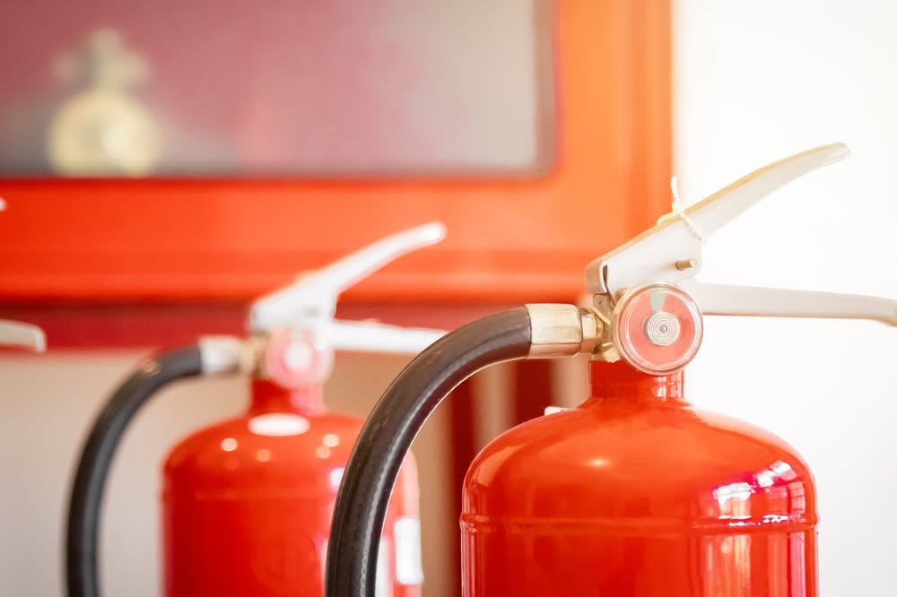A pair of fire extinguishers