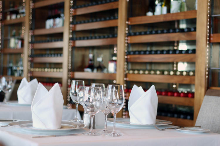 clean glasses on a table cloth