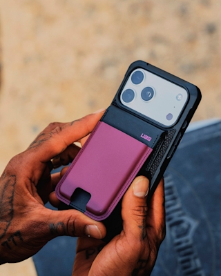 UAG Metropolis Vegan Leather MagSafe Wallet Wallets case in PU Deep Purple Synth lifestyle view