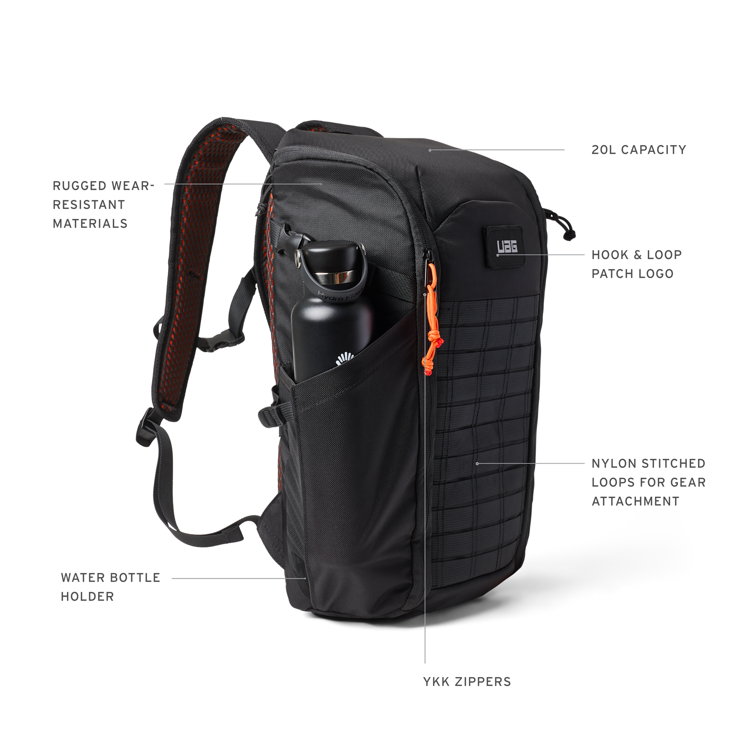 UAG シビリアン 20L バックパック、16インチノートPC対応、複数の