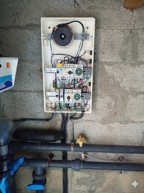 Coffret électrique piscine ouvert avec câblage et programmation