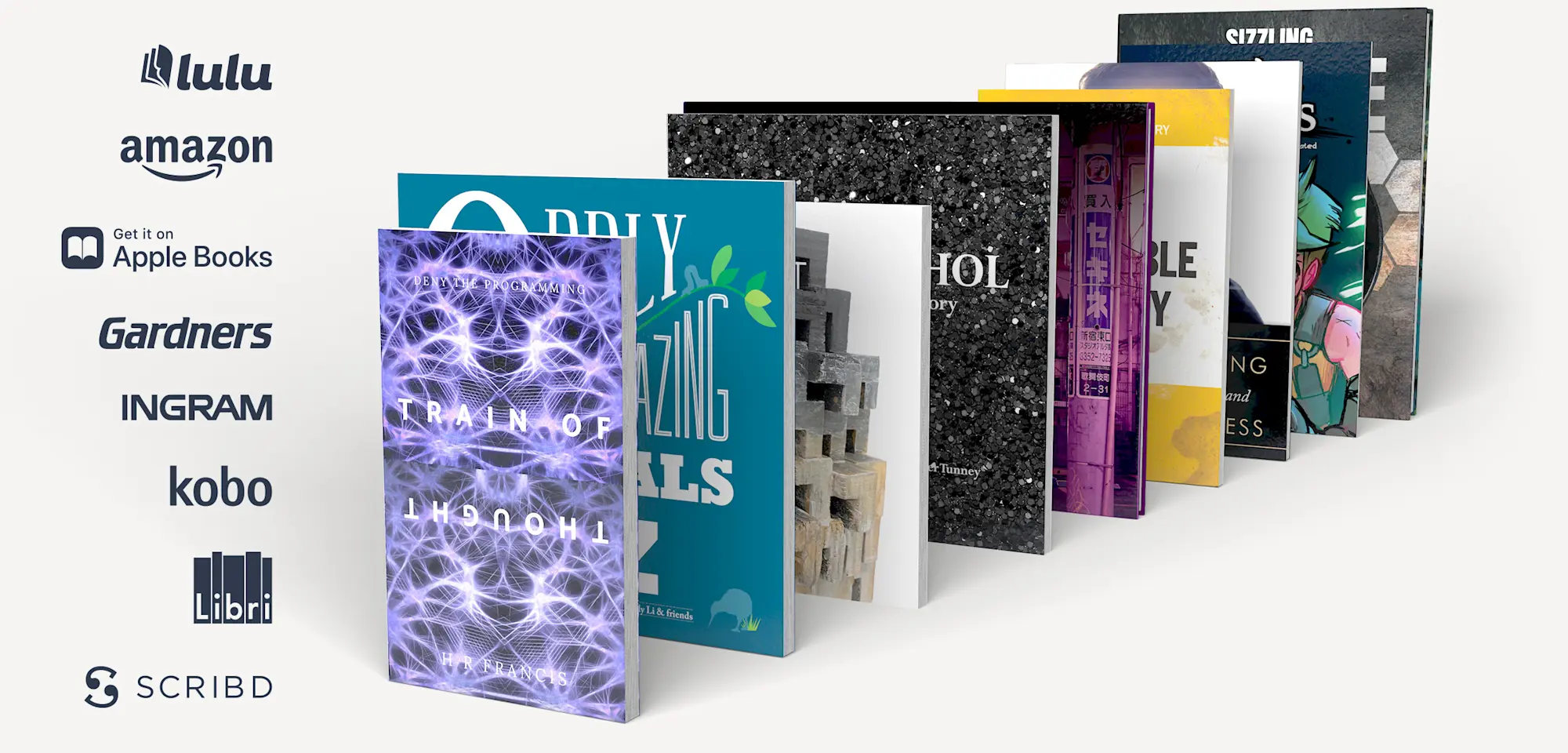 amazon, apple books, barnes & noble, gardners, google play, hachette, ingram, kobo, libri, scribed