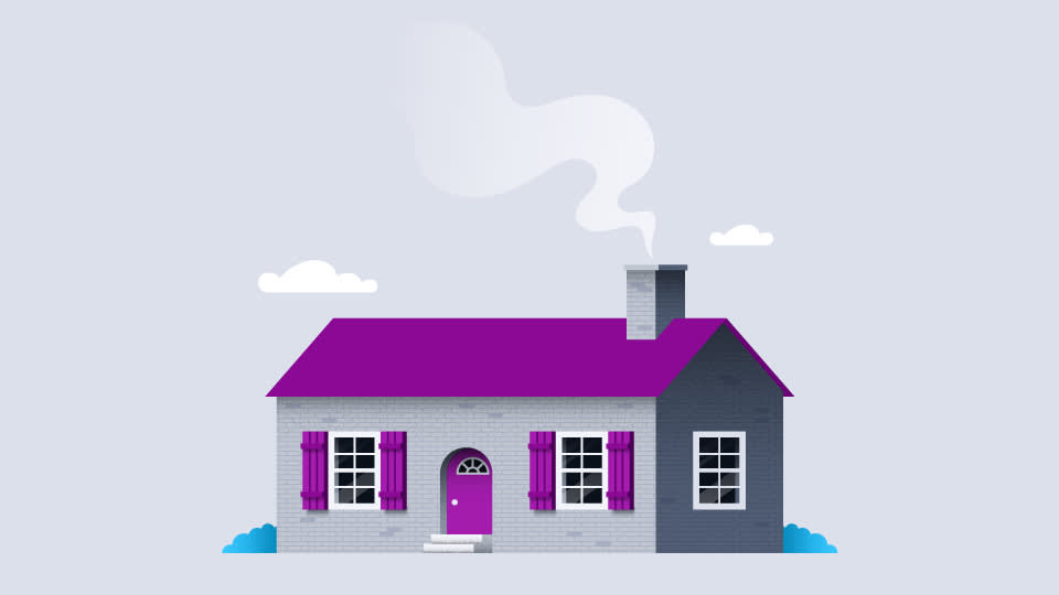 Drawing of a house where the parents homeschool their children using educational textbooks and workbooks