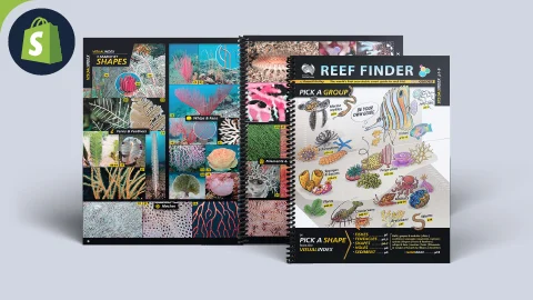spiral bound book guide cover with title Reef Finder. indie bookstore by BYO Guides using Lulu Direct.