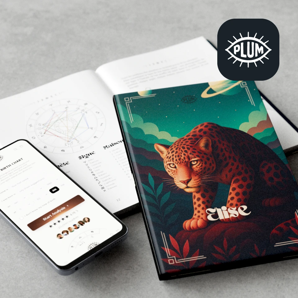 Plumastro personalized astrobook and phone with astral chart generator from Plumastro's website