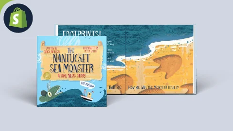 hardcover children's book cover with title The Nantucket Sea Monster. indie bookstore by Mimi's Children's Books using Lulu Direct.
