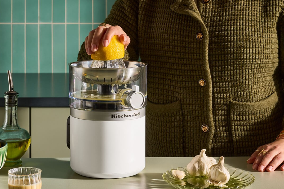 A Porcelain White KitchenAid® GO Juicer.